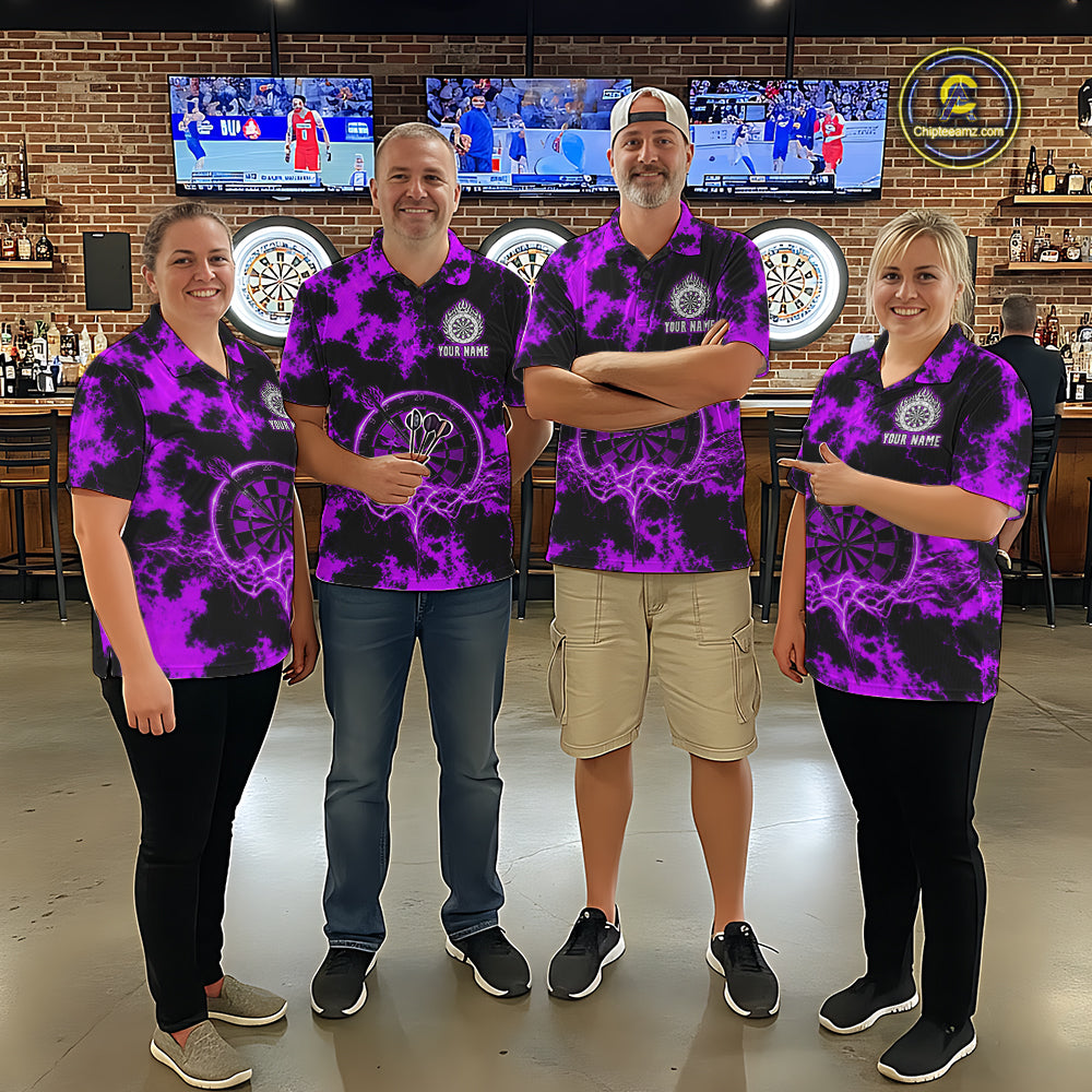 Thunder & Lightning Purple Dartboard Darts Shirt Custom Team Shirt For Men, Gift For Darts Players NYN3364