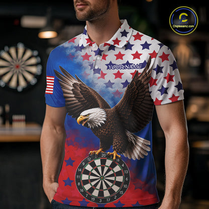 Custom Grunge Patriotic Darts Jersey For Men Red, Blue And White American Flag Eagle Dart Shirt NYN3368