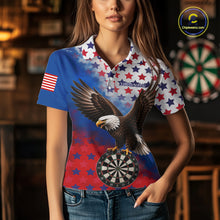 Load image into Gallery viewer, Custom Grunge Patriotic Darts Jersey For Women Red, Blue And White American Flag Eagle Dart Shirt NYN3368