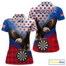 Load image into Gallery viewer, Grunge patriotic American flag eagle dart polo shirt for women custom darts jersey