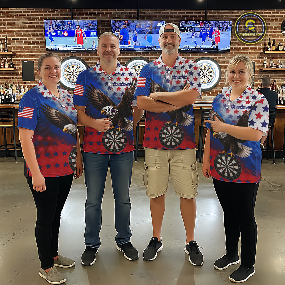 Custom Grunge Patriotic Darts Jersey For Men Red, Blue And White American Flag Eagle Dart Shirt NYN3368