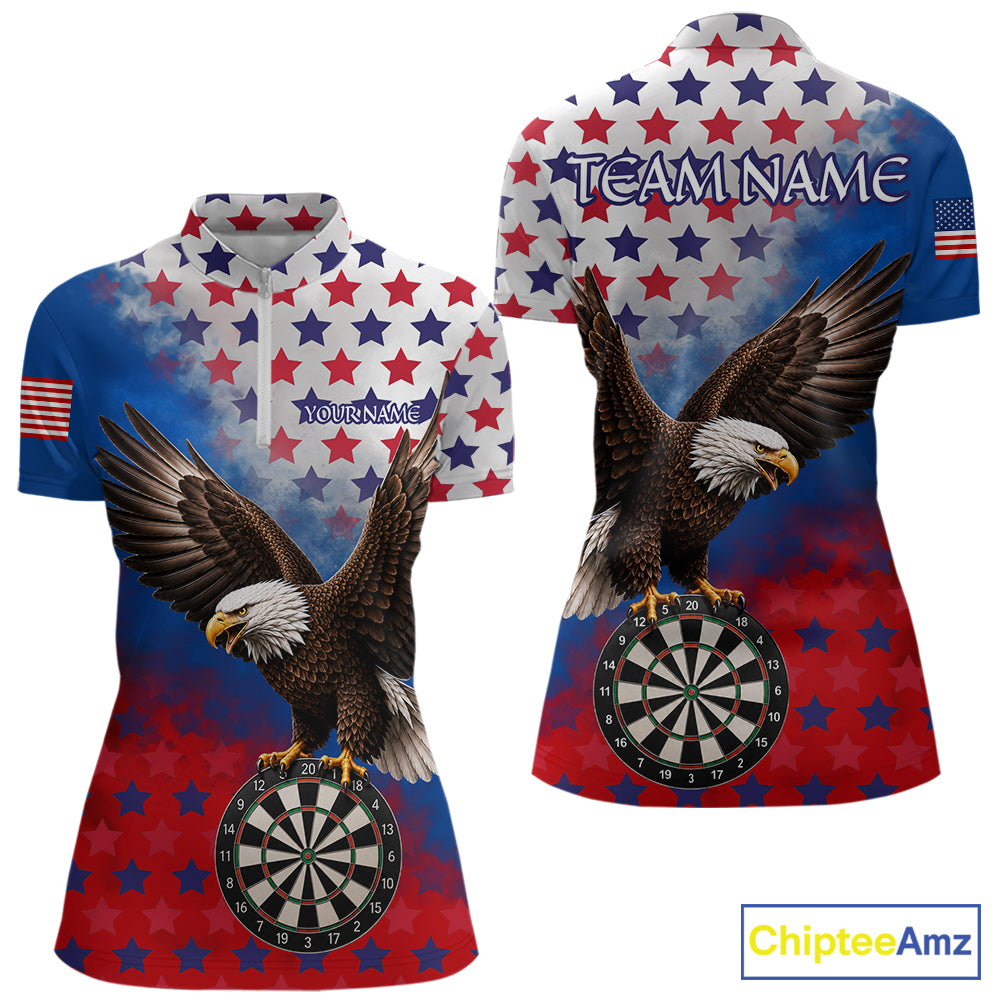 Grunge patriotic American flag eagle dart 1/4-zip  shirt for women custom darts jersey