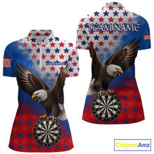 Load image into Gallery viewer, Grunge patriotic American flag eagle dart 1/4-zip  shirt for women custom darts jersey