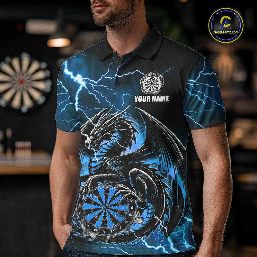 Personalized Men Dragon Dart Polo 1/4-Zip Shirt Custom Name Team Thunder Dragon Dart Jersey | Blue NYN3370