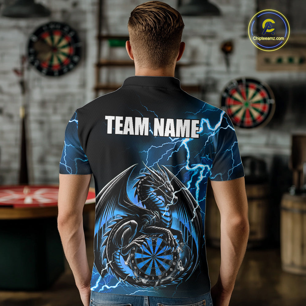 Personalized Men Dragon Dart Polo 1/4-Zip Shirt Custom Name Team Thunder Dragon Dart Jersey | Blue NYN3370