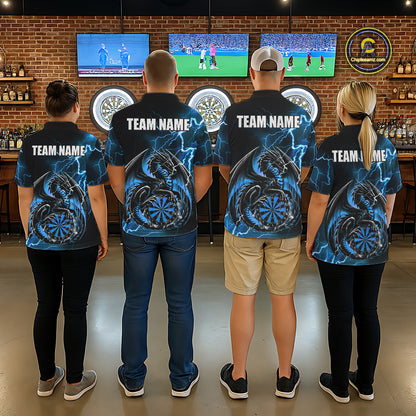 Personalized Men Dragon Dart Polo 1/4-Zip Shirt Custom Name Team Thunder Dragon Dart Jersey | Blue NYN3370