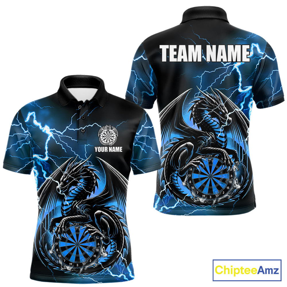 Personalized blue thunder dragon dart polo shirt for men custom team jersey