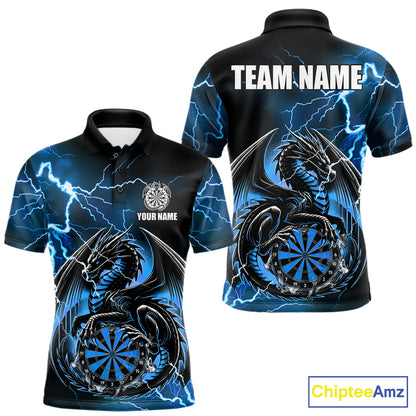 Personalized blue thunder dragon dart polo shirt for men custom team jersey