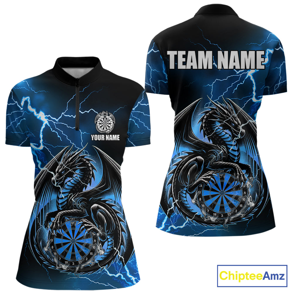 Personalized blue thunder dragon dart 1/4-zip shirt for women custom team jersey