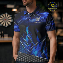 Load image into Gallery viewer, Flaming Dartboard &amp; Dart Arrows Blue Darts Shirt For Men - Custom Name &amp; Team Jersey NYN0668