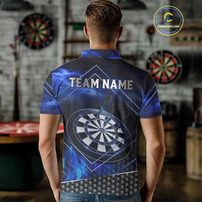 Flaming Dartboard & Dart Arrows Blue Darts Shirt For Men - Custom Name & Team Jersey NYN0668