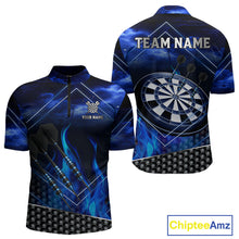 Load image into Gallery viewer, Flaming Dartboard &amp; Dart Arrows Blue Darts Shirt For Men - Custom Name &amp; Team Jersey NYN0668