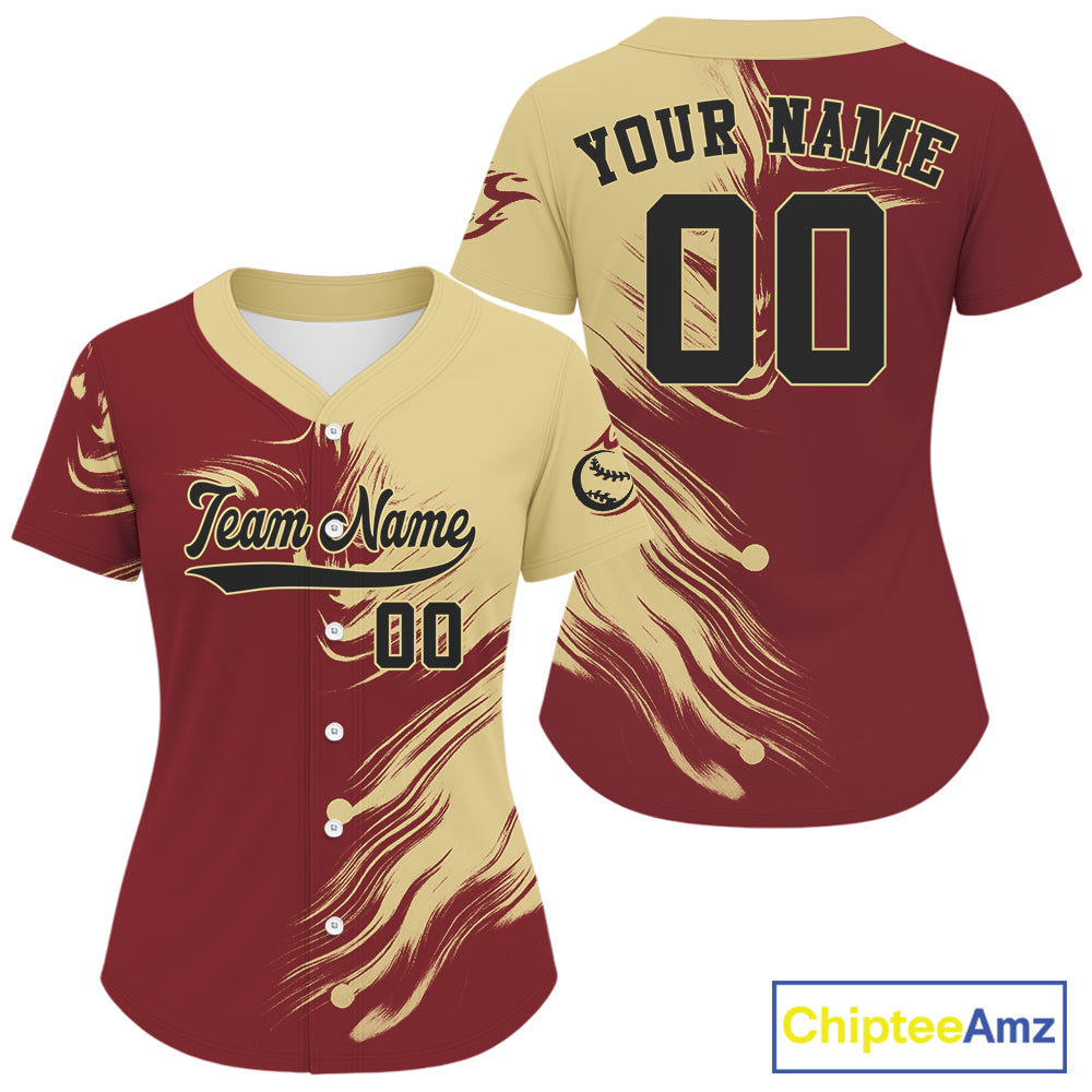 Women's Red And Yellow Baseball Jersey Personalized Outfits Baseball Shirt For Newborns NYN0882