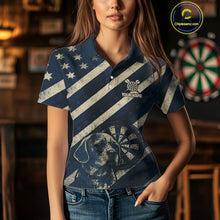 Load image into Gallery viewer, Custom Blue Grunge Dog Dartboard Darts Jersey For Women Outfit Patriotic Dart Team Jersey  NYN1276