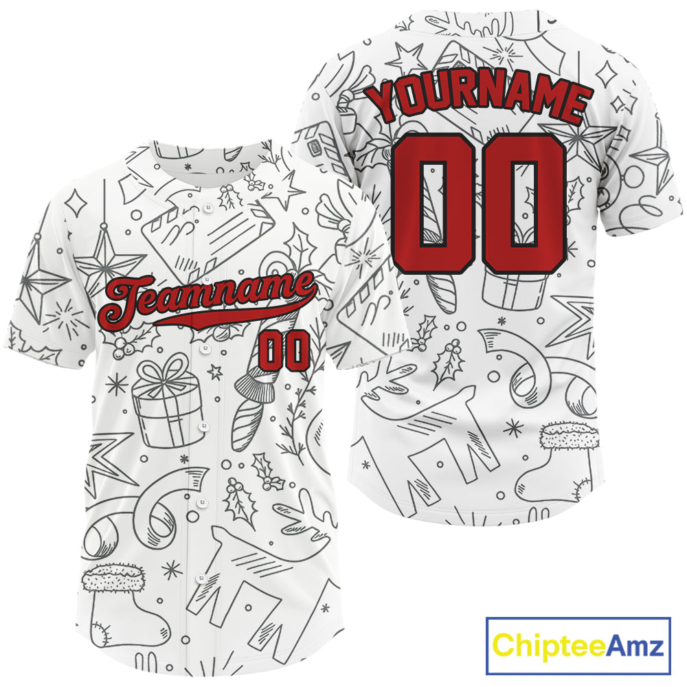 Custom White Christmas Baseball Jersey For Men Funny Xmas Baseball Tournament Jersey NYN1285