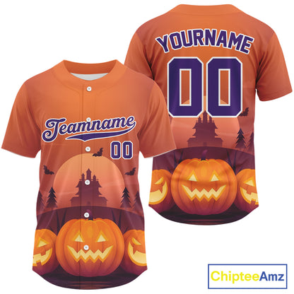 Custom Men's Pumpkin Orange Halloween Baseball Jersey, Halloween Gifts For Baseball Lovers NYN1287