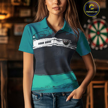 Load image into Gallery viewer, Custom Grunge Black And Turquoise Dripping Dartboard Dart Team Women Polo Shirt NYN1548
