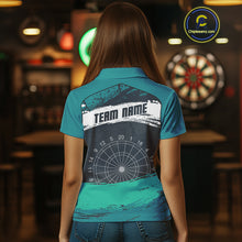 Load image into Gallery viewer, Custom Grunge Black And Turquoise Dripping Dartboard Dart Team Women Polo Shirt NYN1548