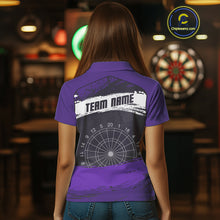 Load image into Gallery viewer, Custom Grunge Black And Purple Dripping Dartboard Dart Team Women Polo Shirt NYN1549