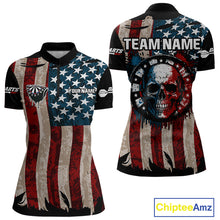 Load image into Gallery viewer, Colorful Skull Grunge Dartboard US Flag Dart Women Quarter-Zip Shirt, Patriotic Dart Jerseys NYN1556