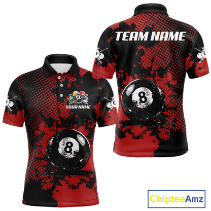 Custom Red Grunge Ball Billiard Shirts For Men Personalized Ball 8 Billiard Attire Gifts NYN2328