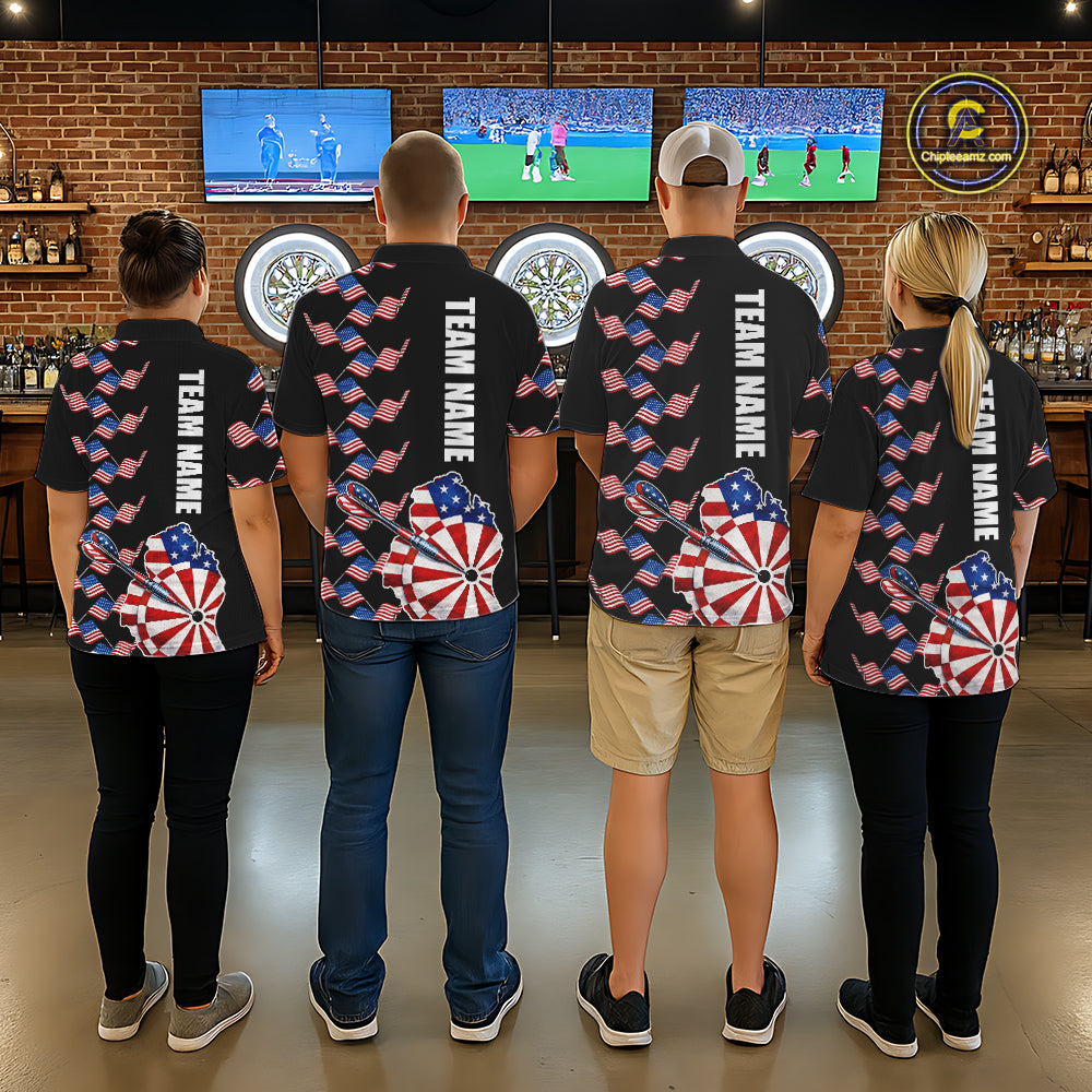 Custom American Flag Pattern Dartboard Darts Polo Shirts For Men Patriotic Darts Team Jerseys NYN2756