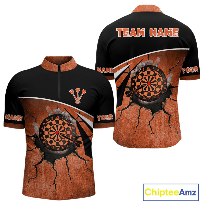 Hand Holding Orange Dartboards Cracked Grunge Dart Shirts For Men, Dart Jerseys NYN0056