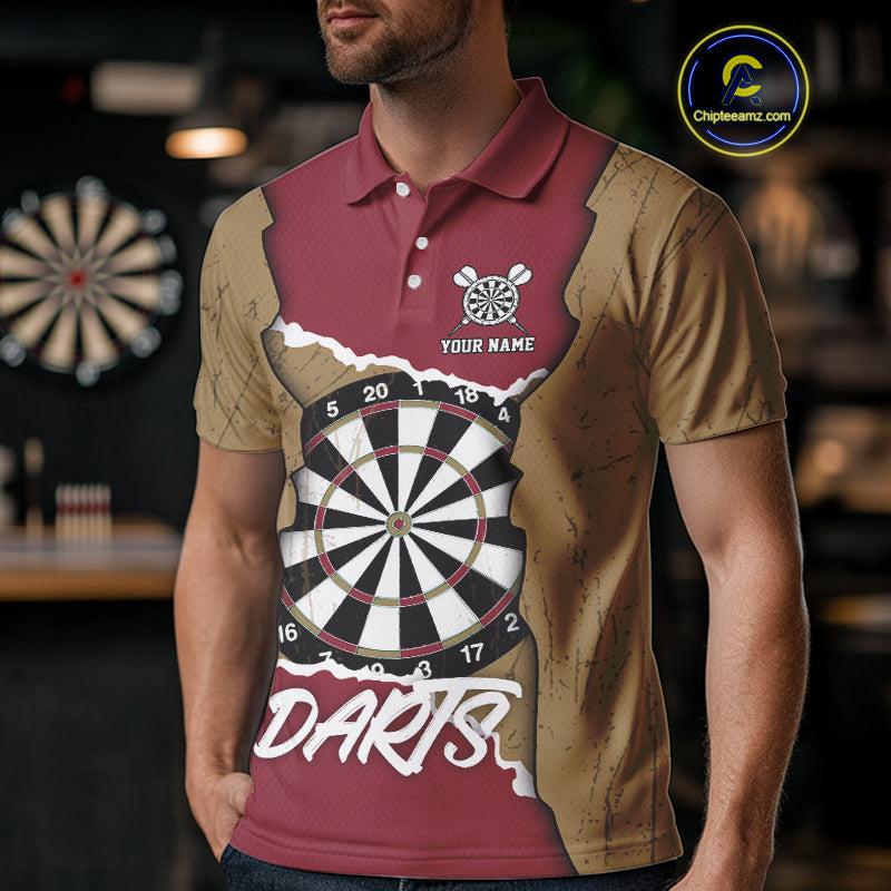 Custom Yellow&Red Grunge Style Darts Board Dart Shirts For Men, Dart Team Jerseys NYN0058