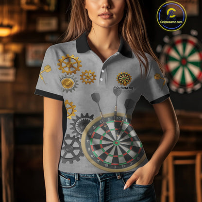 Steampunk Skull & Gold Dart Arrow Funny Darts Shirt For Women - Customizable Name NYN0401