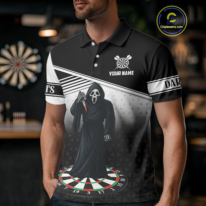 Grim Reaper Dartboard Custom Black Darts Shirt For Men - Personalized Name For Players NYN0673