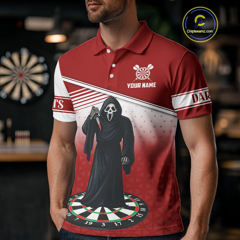 Grim Reaper Dartboard Custom Red Darts Shirt For Men - Personalized Name For Players NYN0674