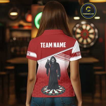 Grim Reaper Dartboard Custom Red Darts Shirt For Women - Personalized Name For Players NYN0674