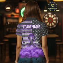 Load image into Gallery viewer, Purple Cloud Ribbon US Flag Dart Arrow Custom Breast Cancer Awareness Darts Women Polo Shirt NYN1816
