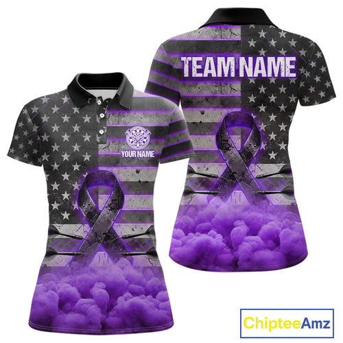 Purple Cloud Ribbon US Flag Dart Arrow Custom Breast Cancer Awareness Darts Women Polo Shirt NYN1816