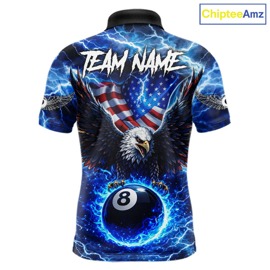 US Flag Eagle Thunder Blue Pool 8 Ball Men Billiard Shirt Custom Patriotic Billiard Team Attire NYN2604