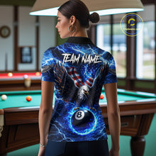 Load image into Gallery viewer, US Flag Eagle Thunder Blue Pool 8 Ball Women Billiard Shirt Custom Patriotic Billiard Team Attire NYN2604