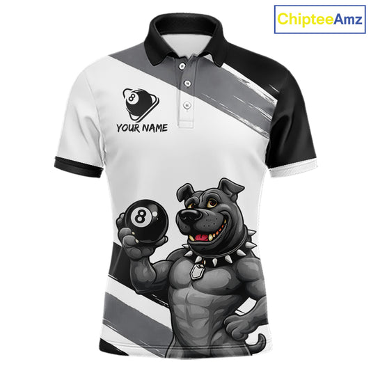 Grey And White Paint Funny Bulldog 8 Ball Billiard Pool Shirt For Men Custom Billiard Team Appeal NYN2765