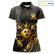Load image into Gallery viewer, Black And Gold Crown Bowling Ball &amp; Pin Jerseys For Women Custom Claws Skull Bowling Team Attire NYN3170