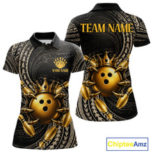 Load image into Gallery viewer, Black And Gold Crown Bowling Ball &amp; Pin Jerseys For Women Custom Claws Skull Bowling Team Attire NYN3170