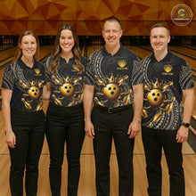 Load image into Gallery viewer, Black And Gold Crown Bowling Ball &amp; Pin Jerseys For Women Custom Claws Skull Bowling Team Attire NYN3170