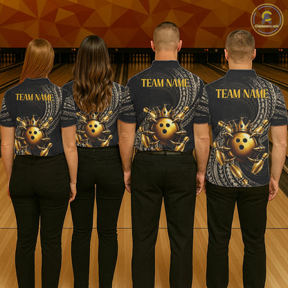 Black And Gold Crown Bowling Ball & Pin Jerseys For Women Custom Claws Skull Bowling Team Attire NYN3170