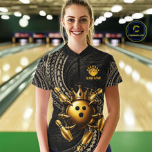 Load image into Gallery viewer, Black And Gold Crown Bowling Ball &amp; Pin Jerseys For Women Custom Claws Skull Bowling Team Attire NYN3170
