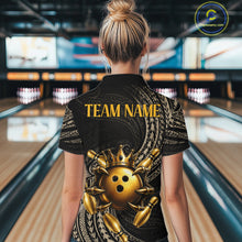 Load image into Gallery viewer, Black And Gold Crown Bowling Ball &amp; Pin Jerseys For Women Custom Claws Skull Bowling Team Attire NYN3170