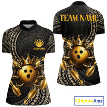 Load image into Gallery viewer, Black And Gold Crown Bowling Ball &amp; Pin Jerseys For Women Custom Claws Skull Bowling Team Attire NYN3170
