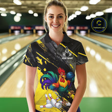 Load image into Gallery viewer, Personalized Colorful Funny Rooster Bowling Shirt For Women Yellow Grunge Bowling Team Jersey NYN3174