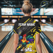 Load image into Gallery viewer, Personalized Colorful Funny Rooster Bowling Shirt For Women Yellow Grunge Bowling Team Jersey NYN3174