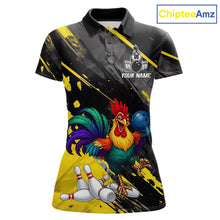 Load image into Gallery viewer, Personalized Colorful Funny Rooster Bowling Shirt For Women Yellow Grunge Bowling Team Jersey NYN3174