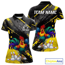 Load image into Gallery viewer, Personalized Colorful Funny Rooster Bowling Shirt For Women Yellow Grunge Bowling Team Jersey NYN3174