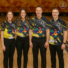 Load image into Gallery viewer, Personalized Colorful Funny Rooster Bowling Shirt For Women Yellow Grunge Bowling Team Jersey NYN3174