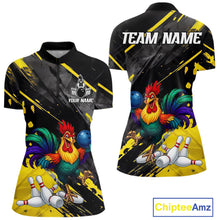 Load image into Gallery viewer, Personalized Colorful Funny Rooster Bowling Shirt For Women Yellow Grunge Bowling Team Jersey NYN3174